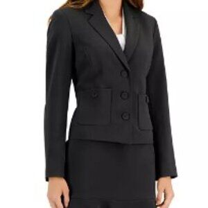 Crepe Button-Front Flounce Skirt Suit